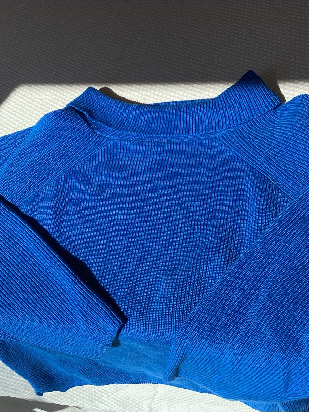 Bright Blue Ribbed Sweater with Rolled collar